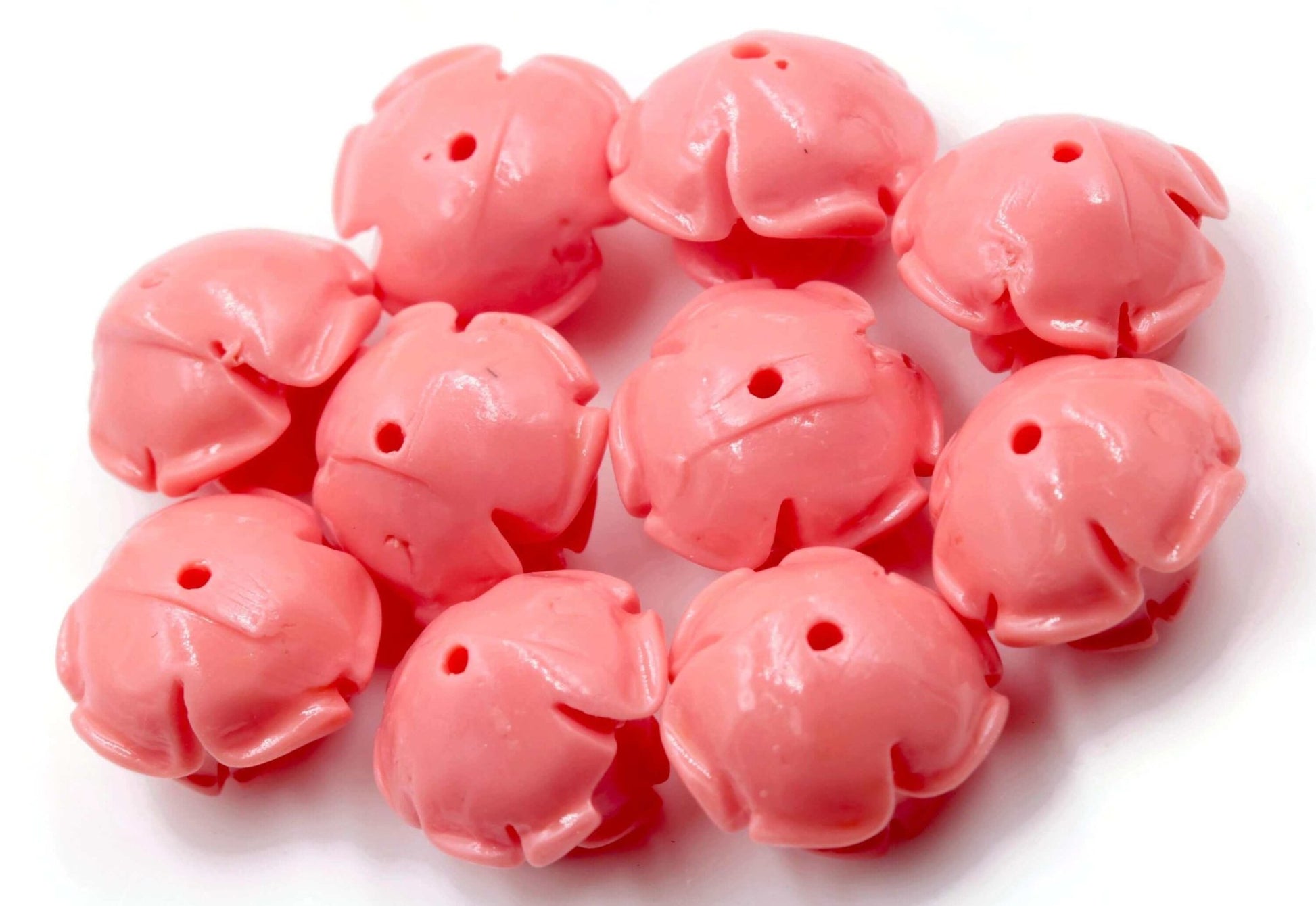 Coral Rose Flower Beads 12mm - Taj Mahal Gems