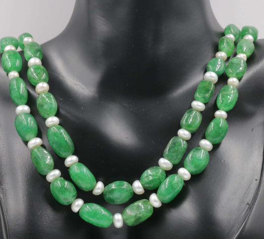 Emerald Cultured Pearl Necklace - Taj Mahal Gems
