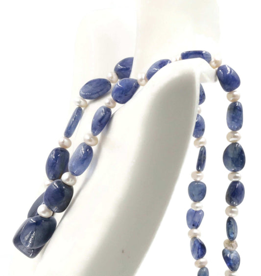 Genuine Blue Sapphire Cultured Pearl Necklace - Taj Mahal Gems