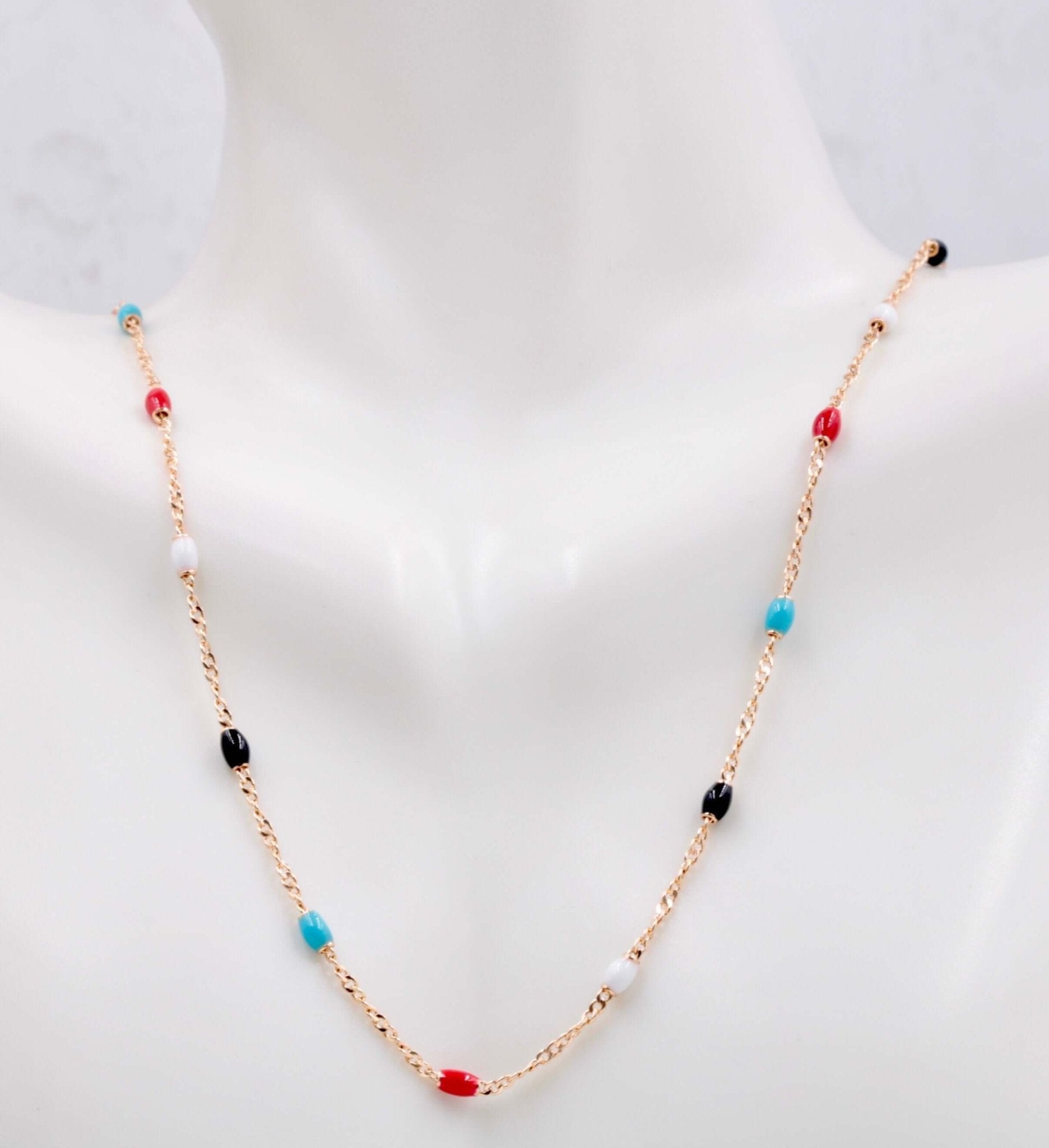 Multi - Color Coral Beaded Rose Gold Chain - Taj Mahal Gems