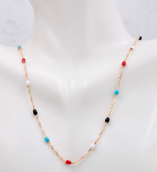 Multi - Color Coral Beaded Rose Gold Chain - Taj Mahal Gems