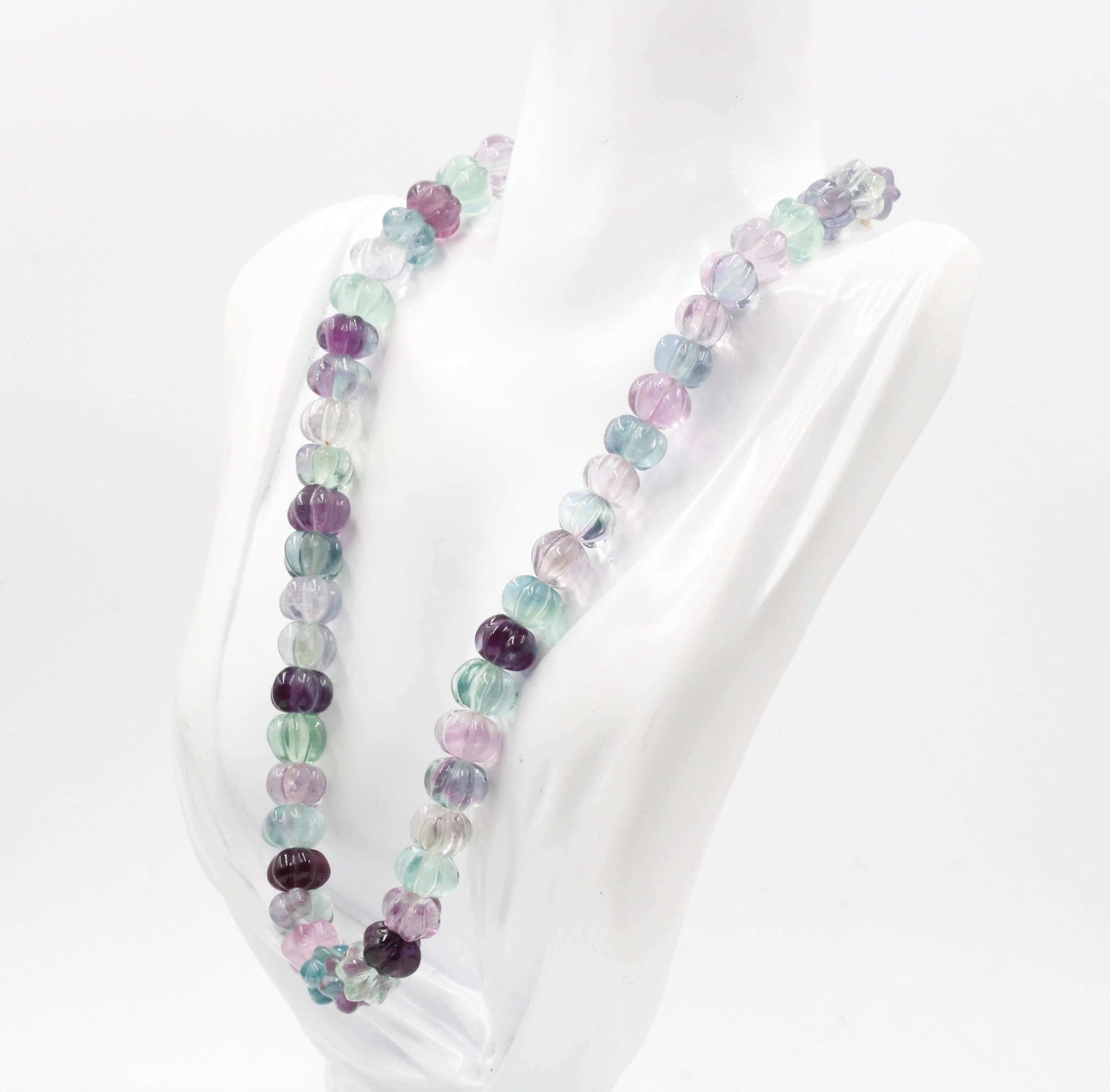 Multi color Fluorite Pumpkin Beads Necklace - Taj Mahal Gems