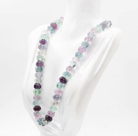 Multi color Fluorite Pumpkin Beads Necklace - Taj Mahal Gems