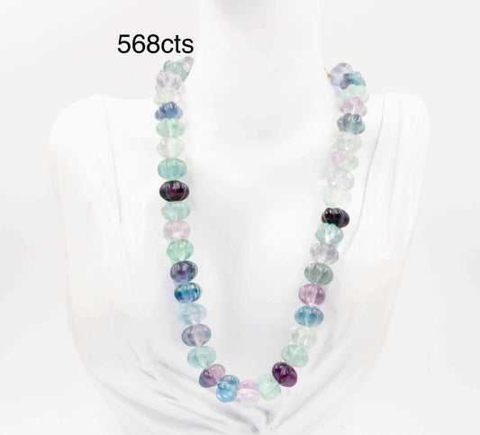Multi - Color Fluorite Pumpkin Beads Necklace - Taj Mahal Gems