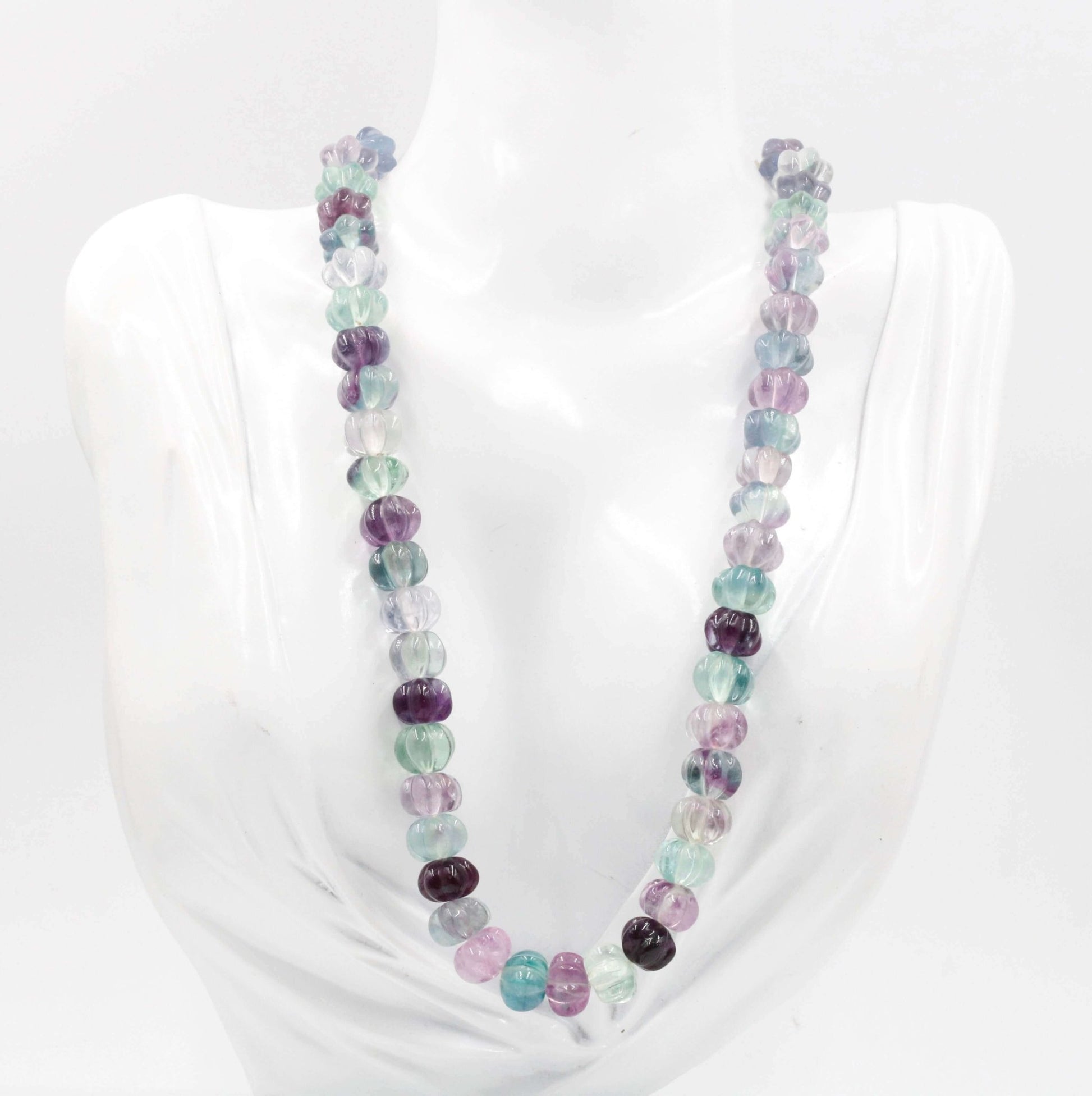 Multi color Fluorite Pumpkin Beads Necklace - Taj Mahal Gems