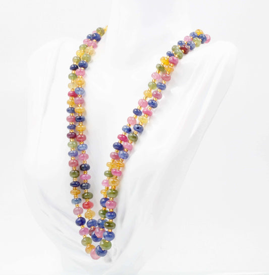 Multi - Color Sapphire and Ruby Bead Necklace - Taj Mahal Gems