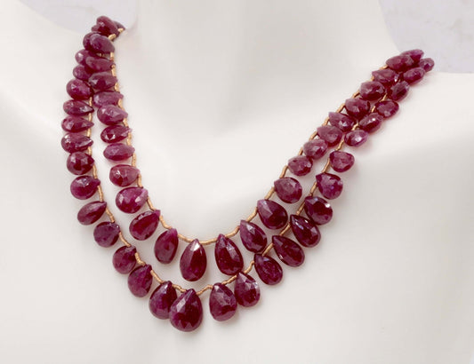 Natural Ruby Briolette Drops Beads Strand - Taj Mahal Gems