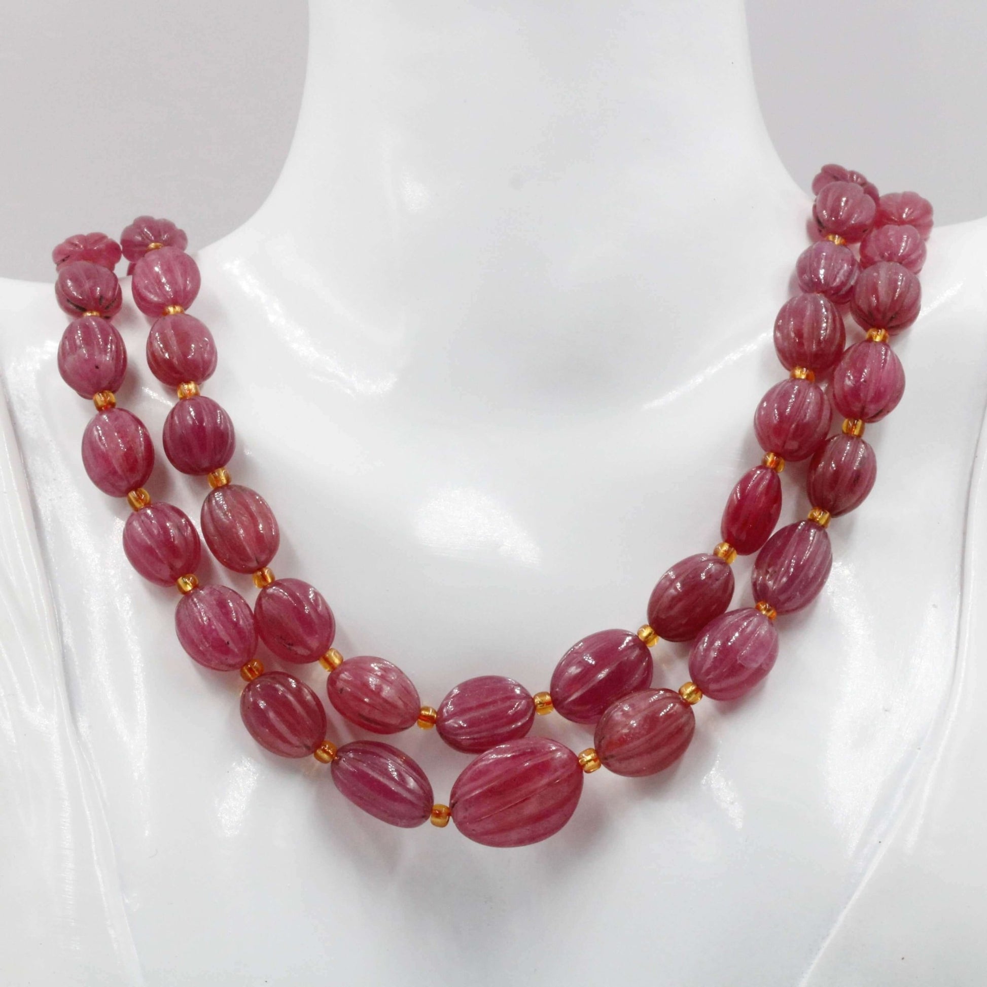 Natural Ruby Pumpkin Beads Necklace - Taj Mahal Gems