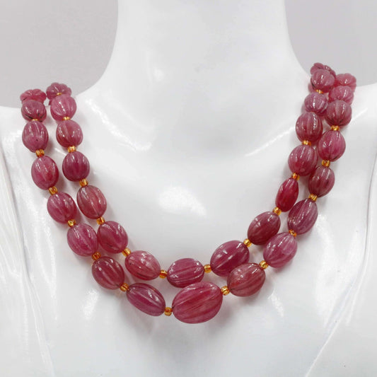 Natural Ruby Pumpkin Beads Necklace - Taj Mahal Gems