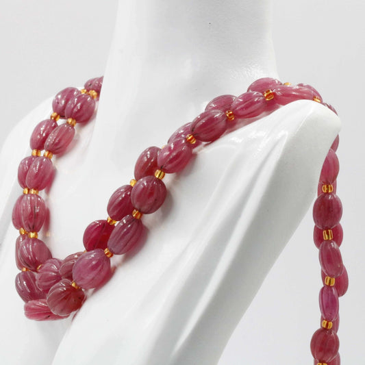 Natural Ruby Pumpkin Beads Necklace - Taj Mahal Gems