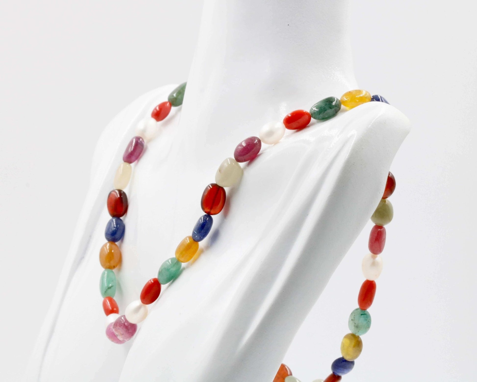 Navratna Nine Gemstone Beaded Strand - Taj Mahal Gems