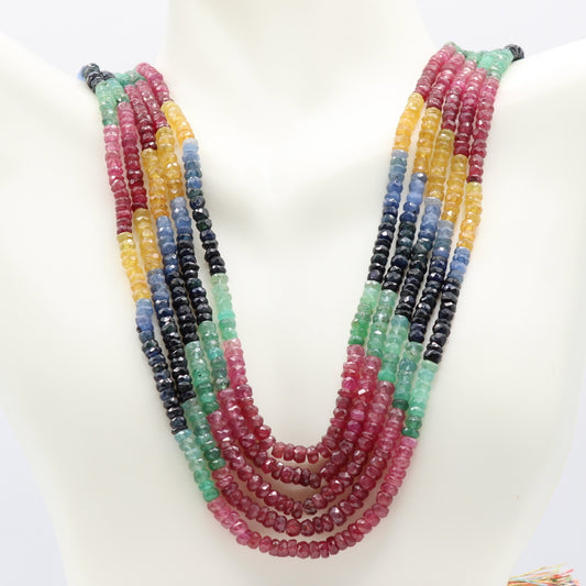 Multi Color Sapphire Faceted Beaded Necklace (5 Strand)