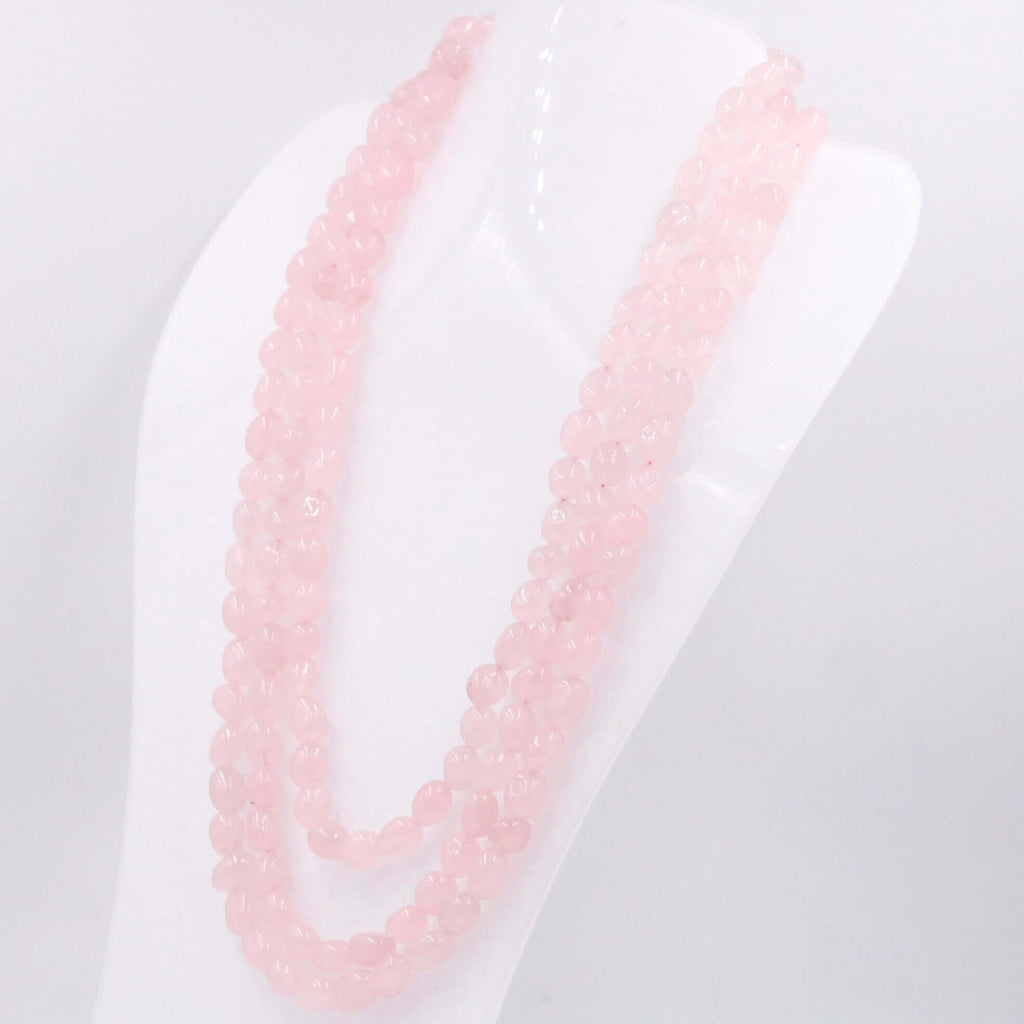 Pink Quartz Gemstone Necklace with Layered Beads for Indian Sarafa Jewelry