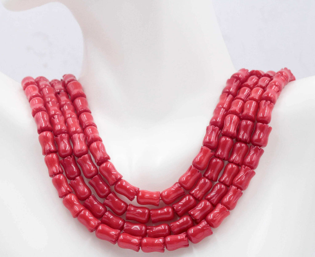 Red Coral Gemstones with Flower Shape for DIY Jewelry