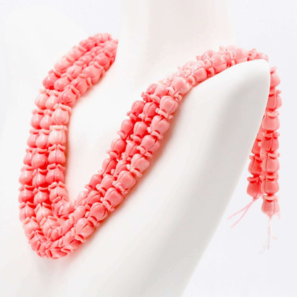 Coral Composite Pink Tulip Beads: Artisanal Beauty