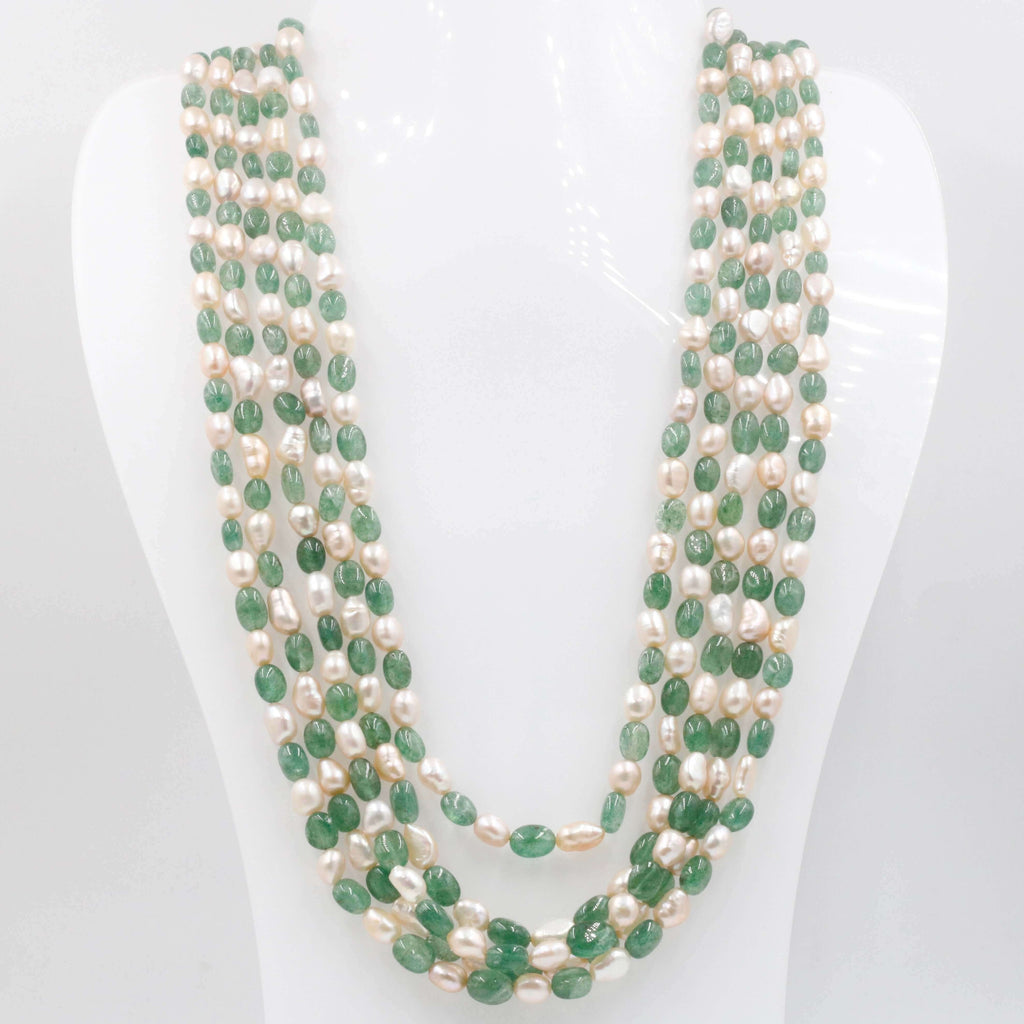 Russian Emerald Quartz & Cultured Pearl Indian Necklace