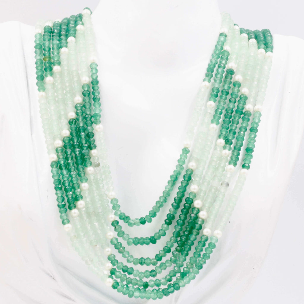 Layered Natural Green Quartz Long Necklace