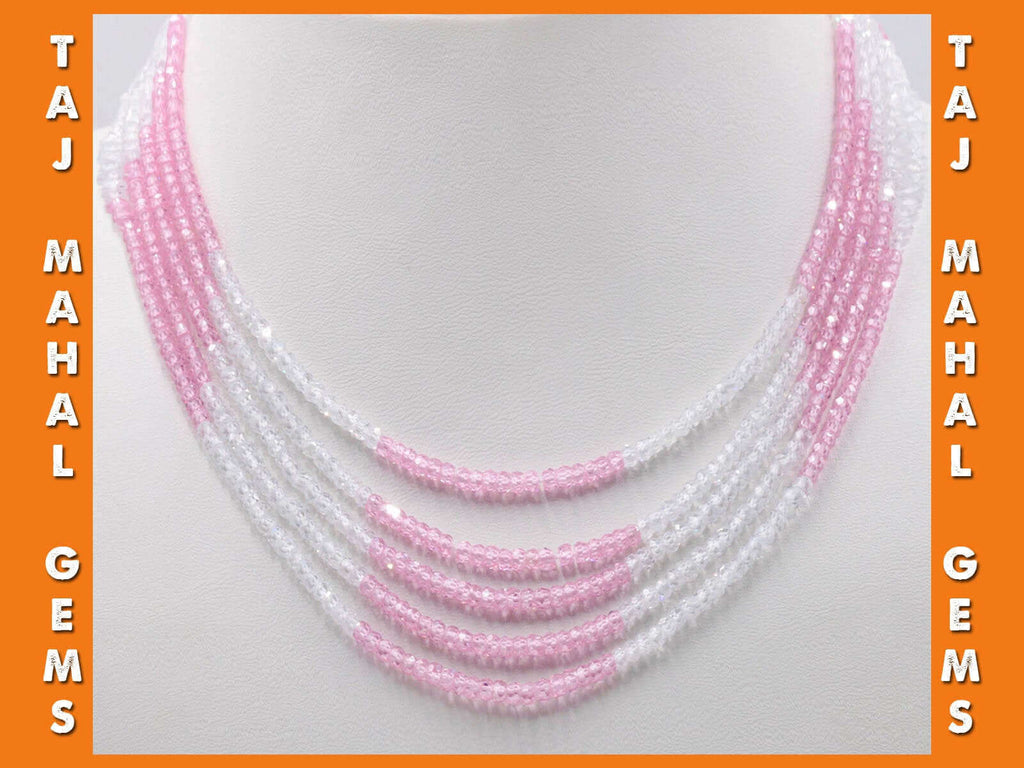 Pink & White Color CZ Necklace with Multi Strands
