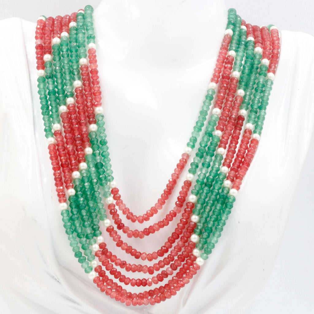 Natural Pink & Green Quartz Long Necklace