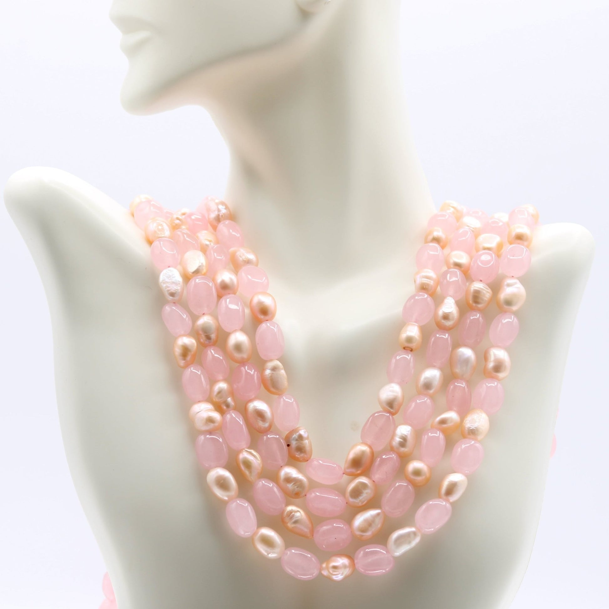 Rose Quartz & Fresh Water Pearl Necklace - Taj Mahal Gems