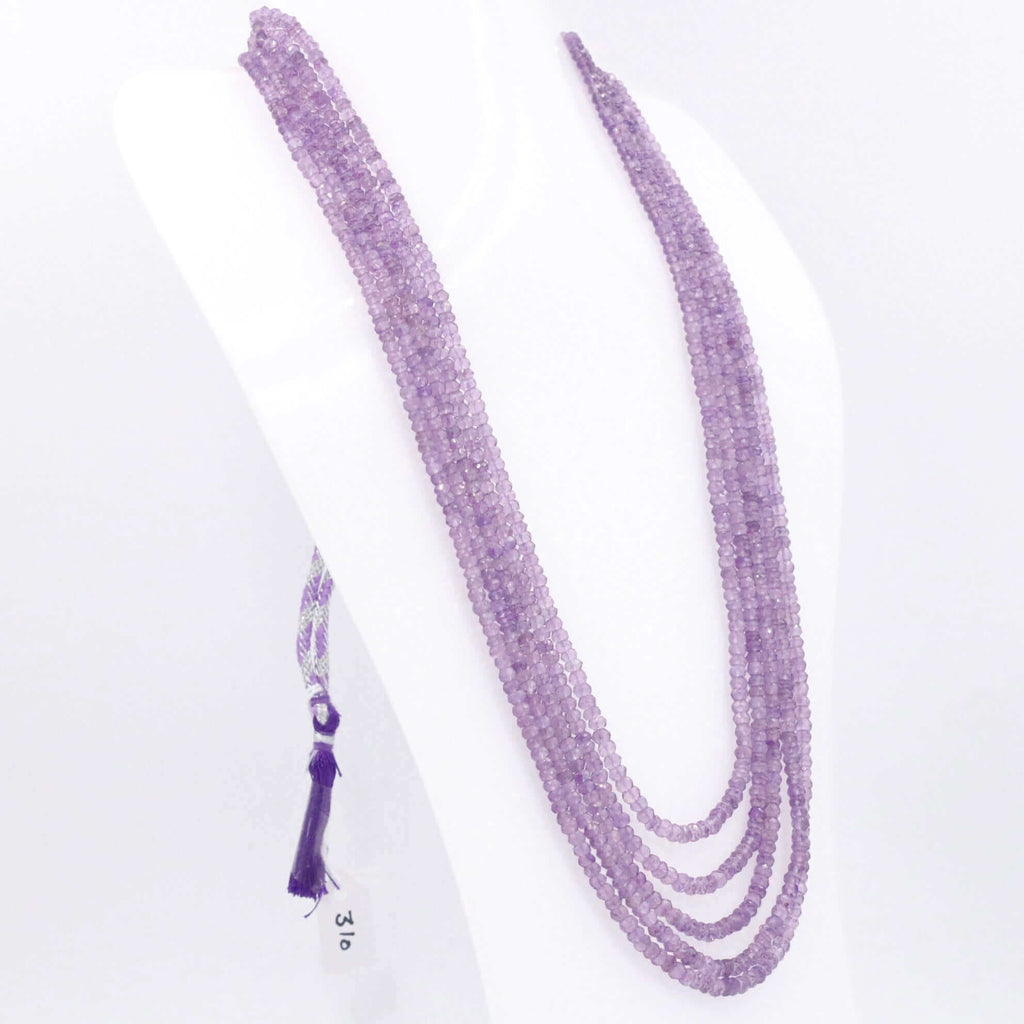 Long Amethyst Necklace with Quartz Beads and Natural Gemstones in Layered Sarafa Style