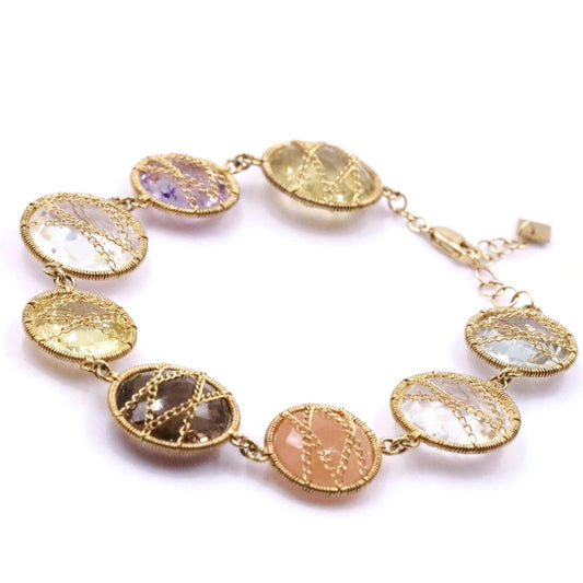 10K Multi Gemstone Wire Wrap Bracelet - Taj Mahal Gems