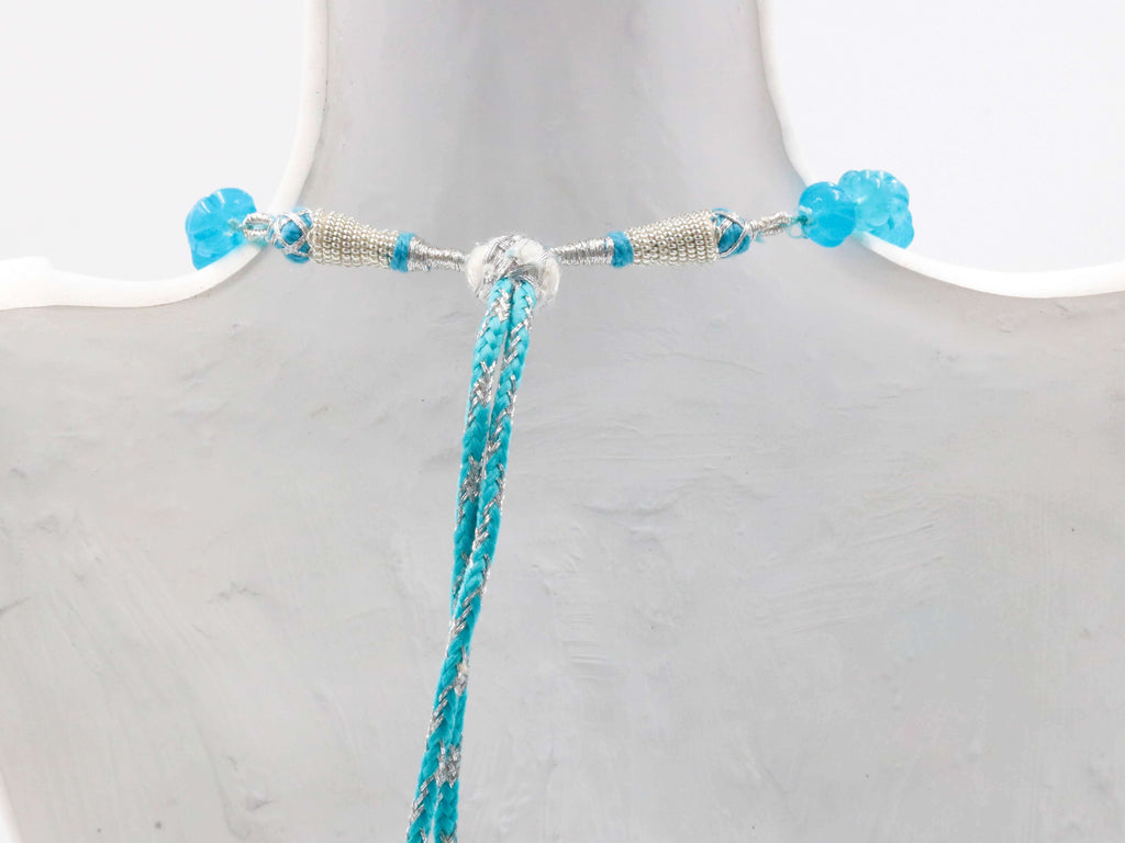 Natural Blue Quartz Long Necklace Design for Blue Saree/Sari