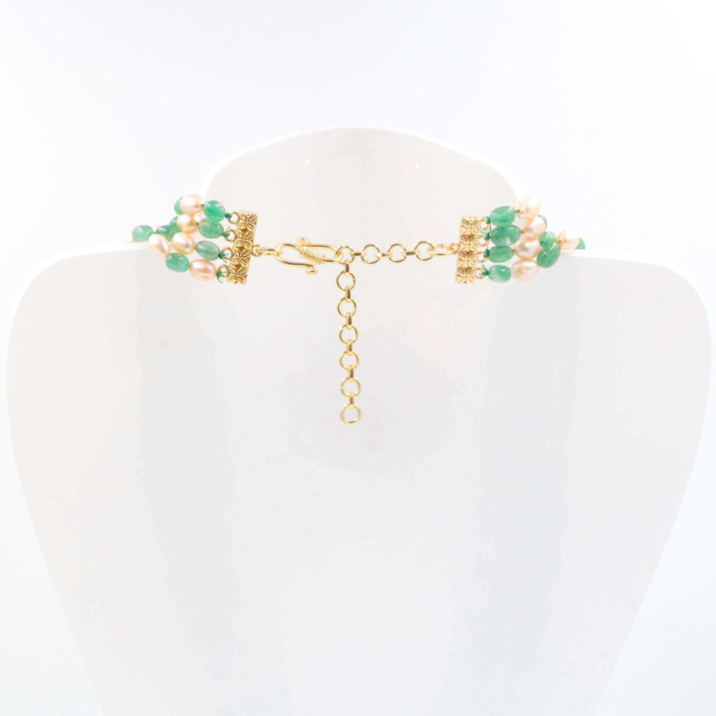 Green Quartz & Pearl Necklace: Indian Sarafa Design