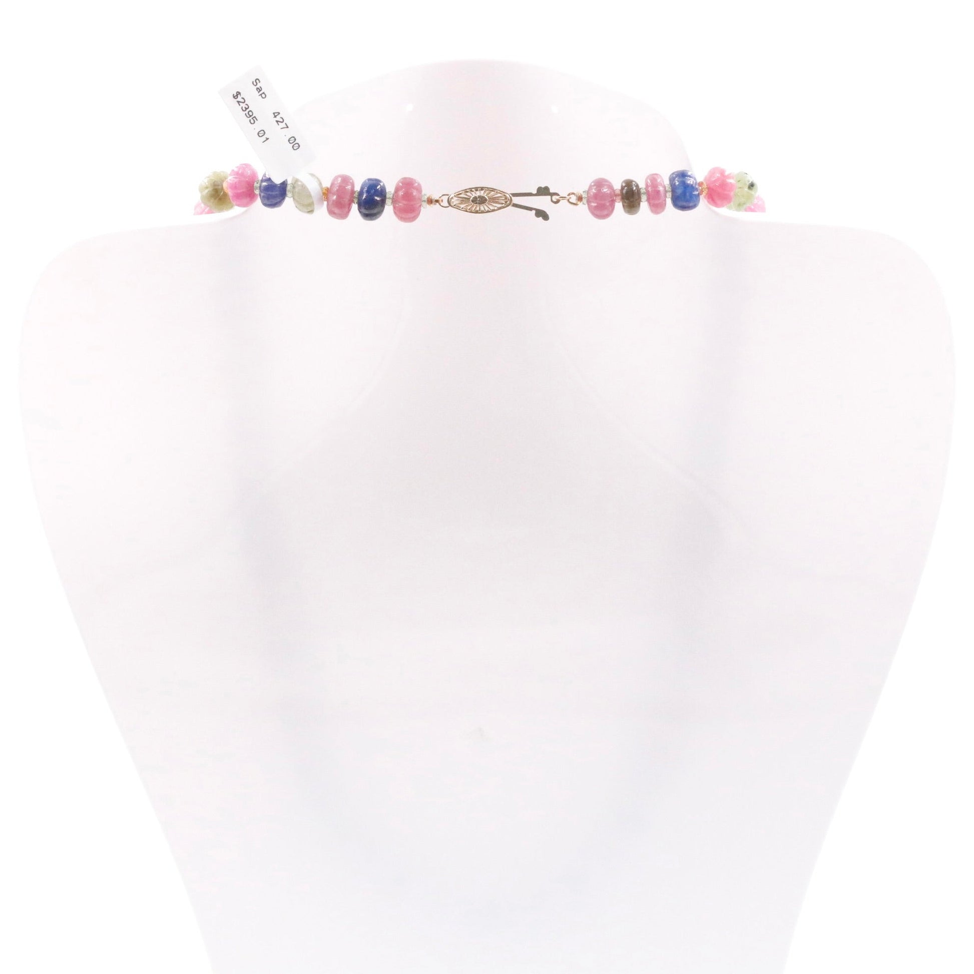 14K Gold Multi Color Sapphire Pumpkin Necklace - Taj Mahal Gems