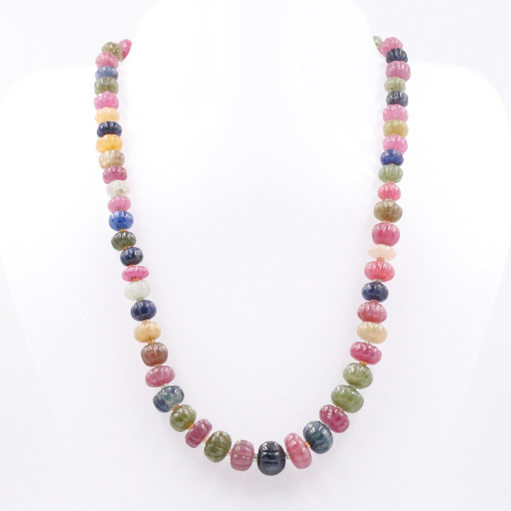 14K Gold Multi Color Sapphire Pumpkin Necklace - Taj Mahal Gems