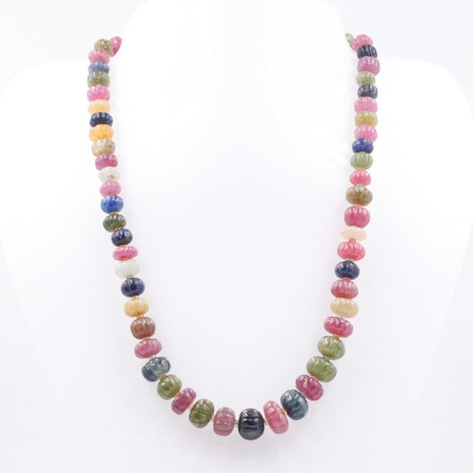 14K Gold Multi Color Sapphire Pumpkin Necklace - Taj Mahal Gems
