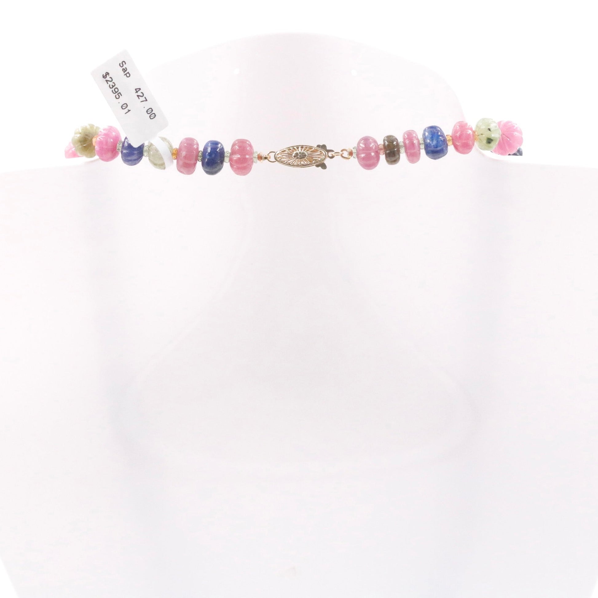 14K Gold Multi Color Sapphire Pumpkin Necklace - Taj Mahal Gems