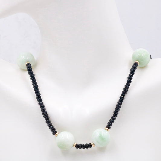 14KY Amazonite with Black Spinel Beaded Necklace - Taj Mahal Gems