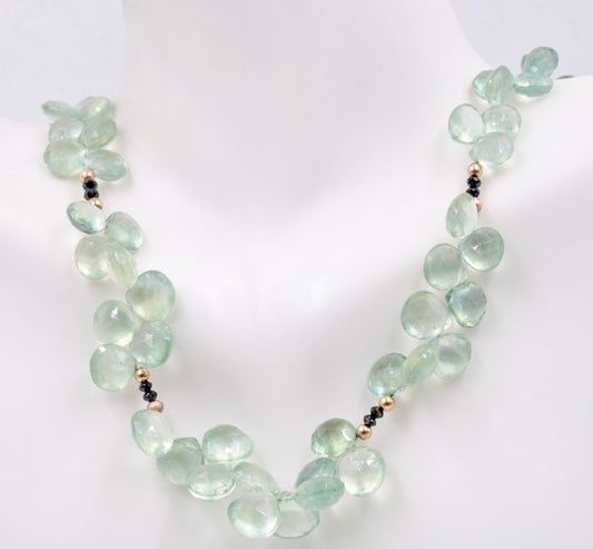 14KY Gold Black Diamond Prehnite Necklace - Taj Mahal Gems