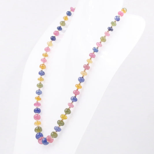14KY Gold Multi - Color Sapphire and Ruby Beaded Necklace - Taj Mahal Gems