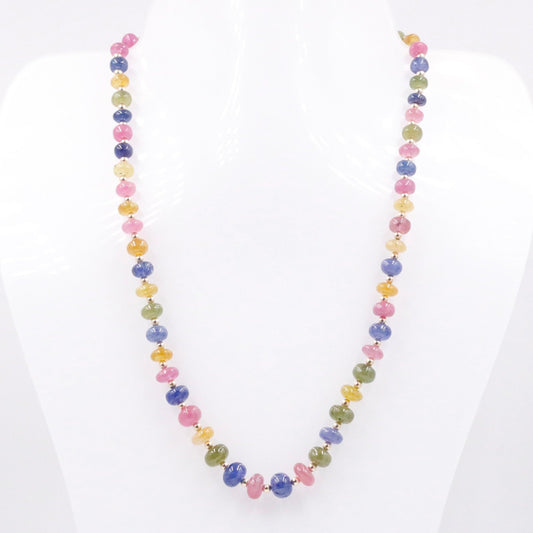 14KY Gold Multi - Color Sapphire and Ruby Beaded Necklace - Taj Mahal Gems