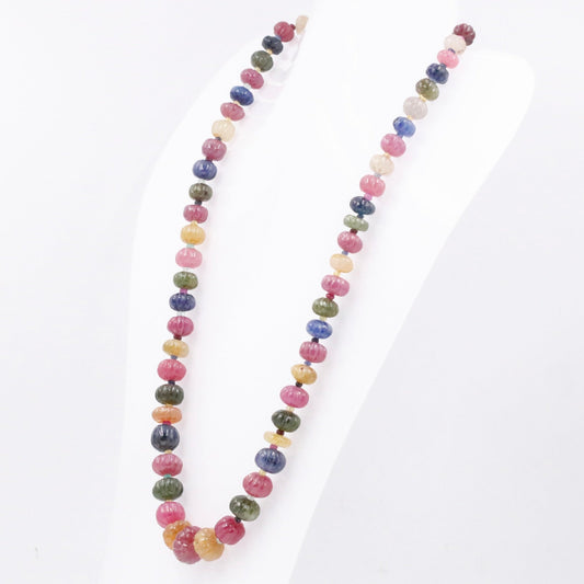 14KY Gold Multi - Color Sapphire Pumpkin Necklace - Taj Mahal Gems