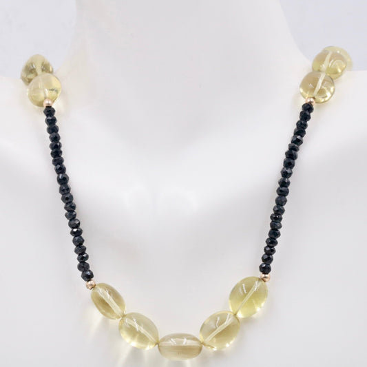 14KY Lemon Citrine with Black Spinel Necklace - Taj Mahal Gems