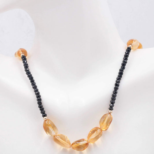 14KY Natural Citrine with Black Spinel Necklace - Taj Mahal Gems