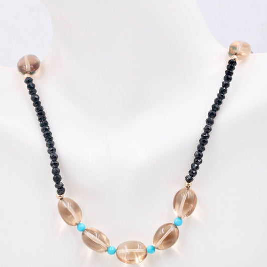 14KY Natural Quartz & Turquoise Black Spinel Necklace - Taj Mahal Gems