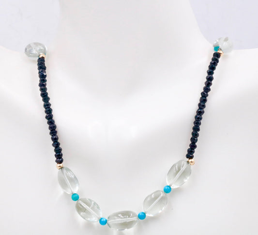 14KY Prasiolite w/ Spinel & Turquoise Necklace - Taj Mahal Gems