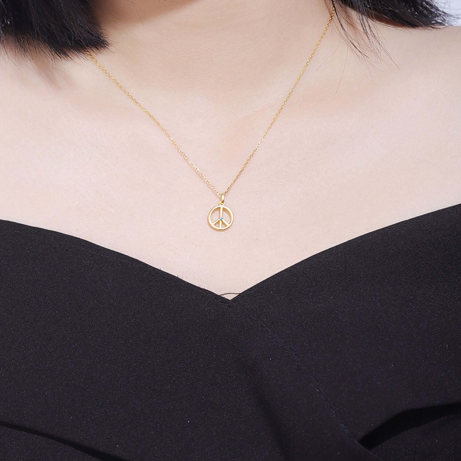18k Gold Plated Peace Sign Charm Necklace with Natural Alexandrite Gemstone - Taj Mahal Gems