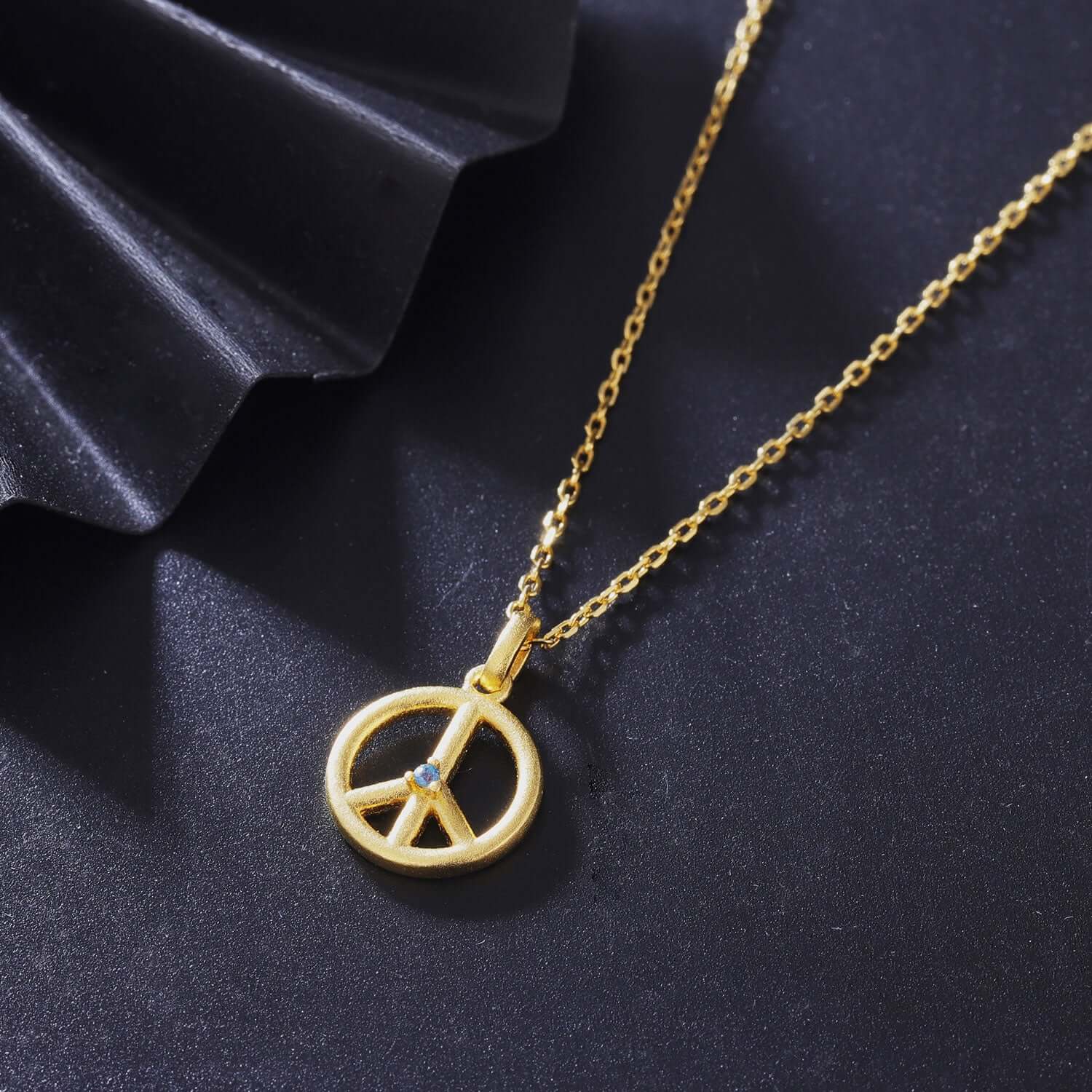 18k Gold Plated Peace Sign Charm Necklace with Natural Alexandrite Gemstone - Taj Mahal Gems