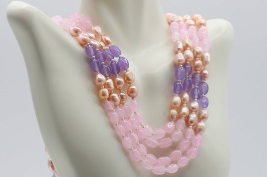 Multi Color Jade Necklace with Pearl - Taj Mahal Gems