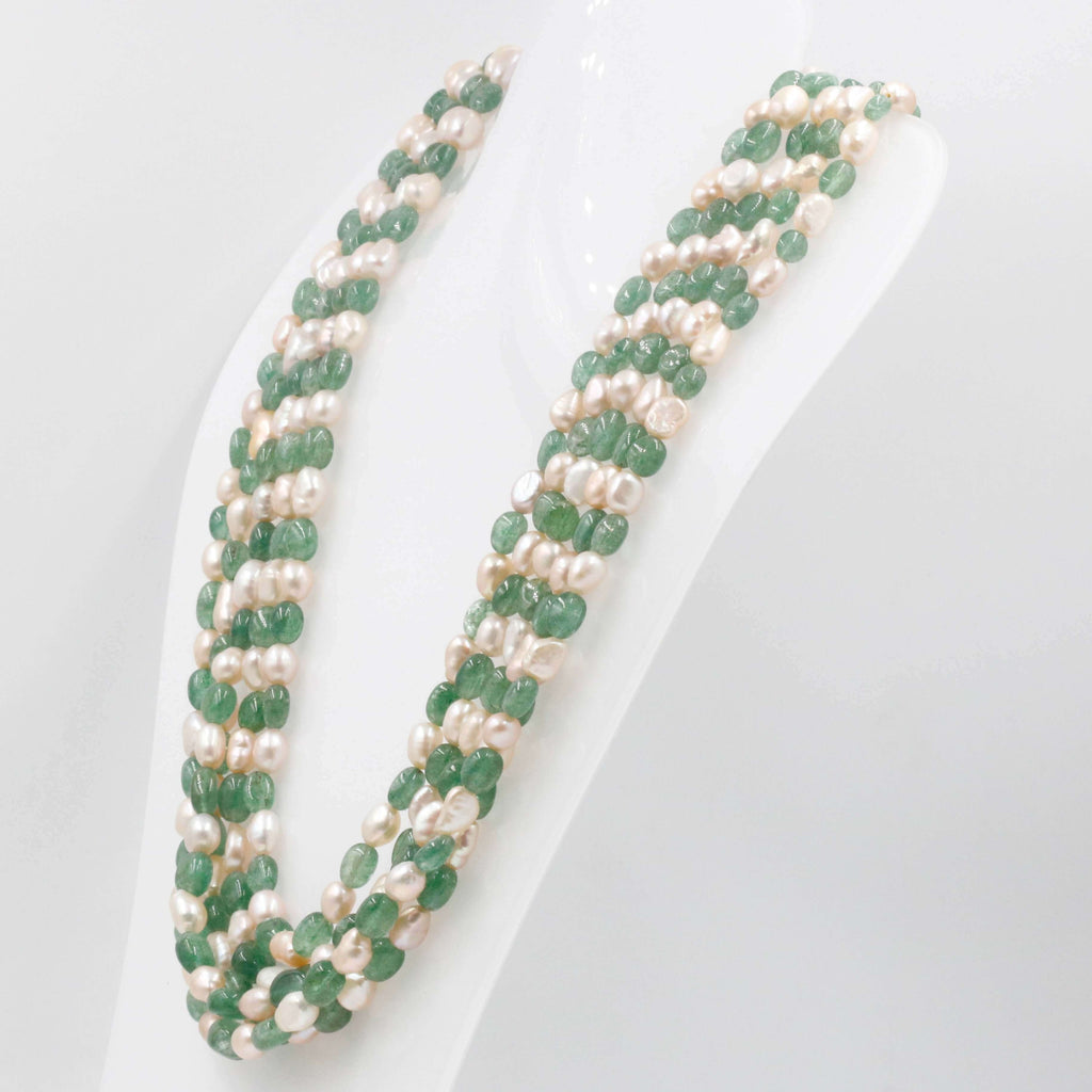 Freshwater Pearl Necklace with Green Quartz: Indian Sarafa Design