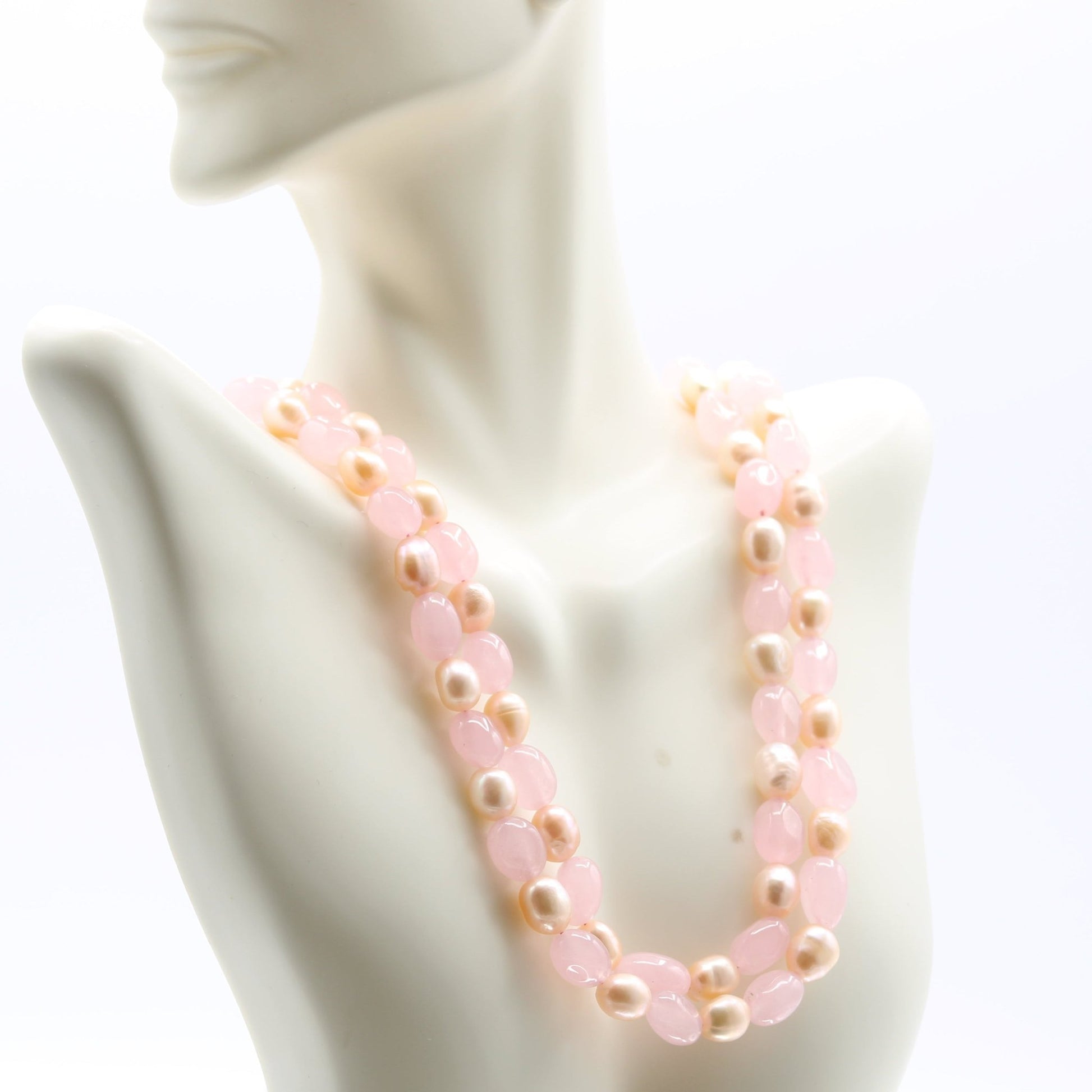 Rose Quartz & Fresh Water Pearl Necklace - Taj Mahal Gems