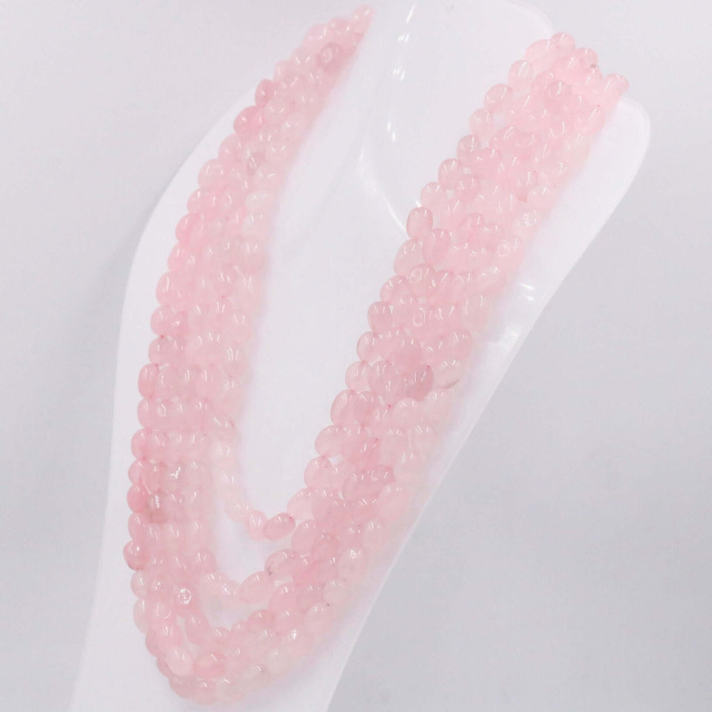 Long Necklace with Layered Pink Quartz Gemstones in Indian Sarafa Design