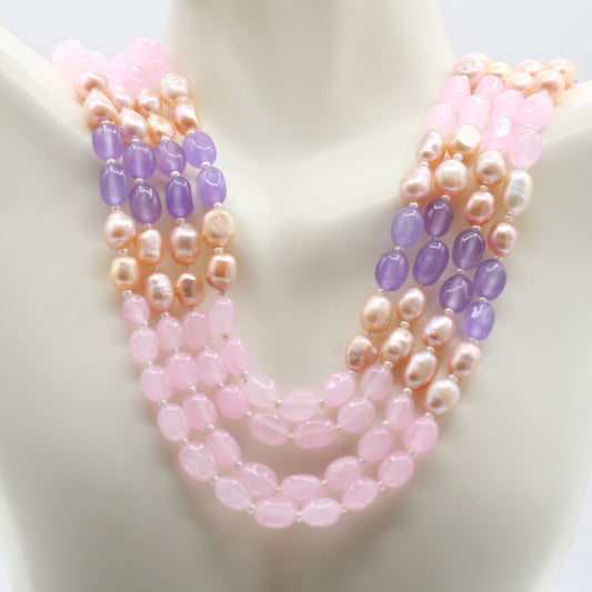 Multi Color Jade Necklace with Pearl - Taj Mahal Gems