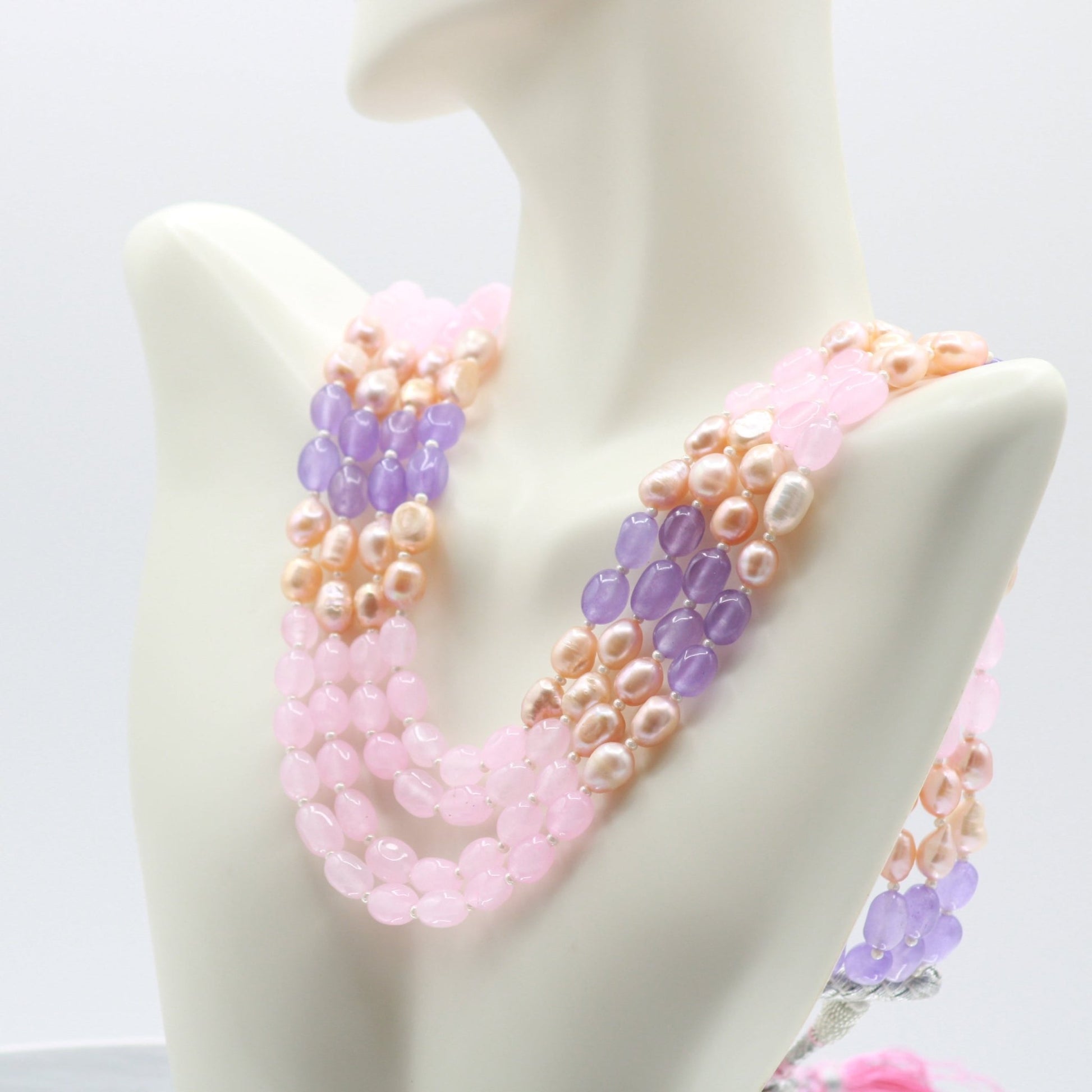 Multi Color Jade Necklace with Pearl - Taj Mahal Gems