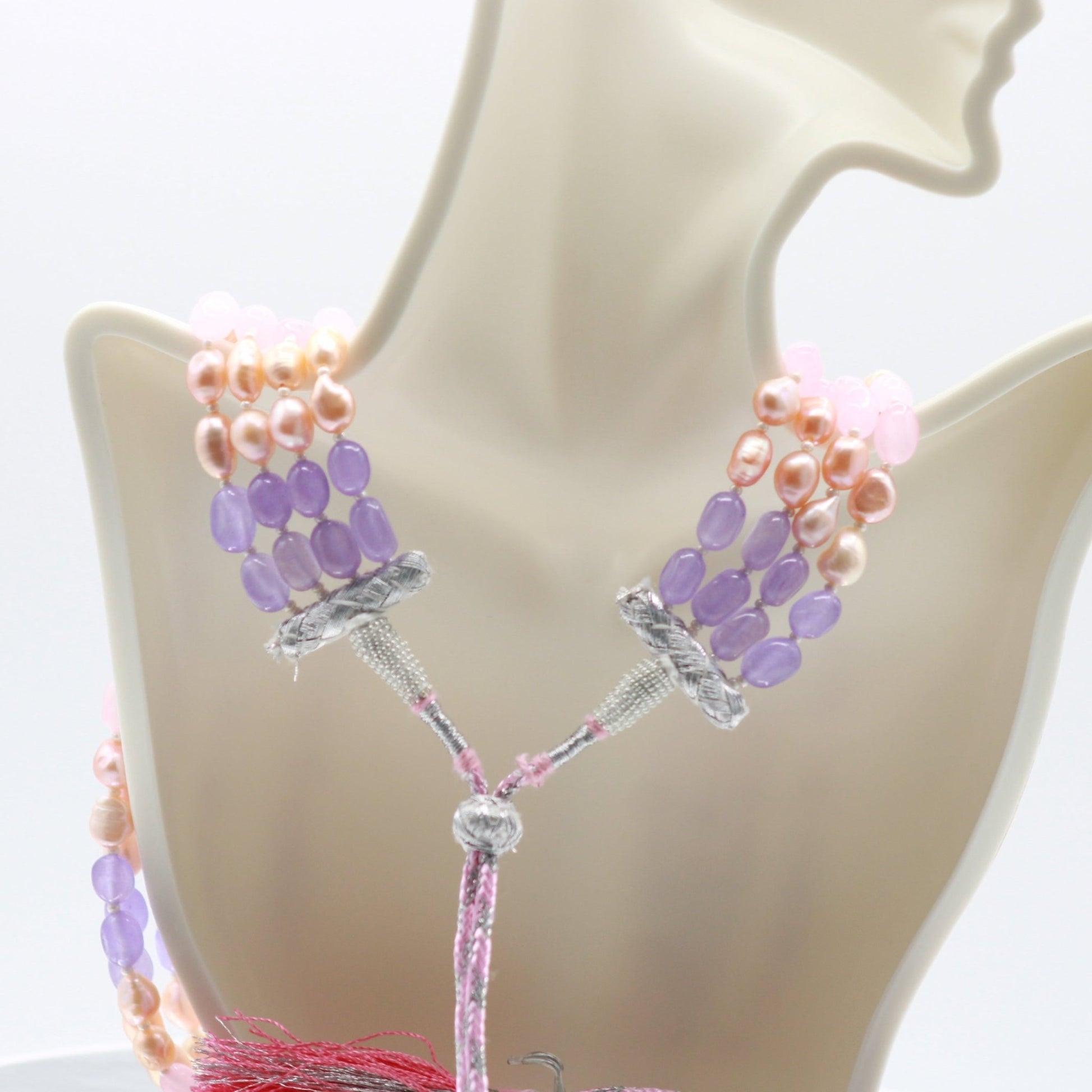 Multi Color Jade Necklace with Pearl - Taj Mahal Gems